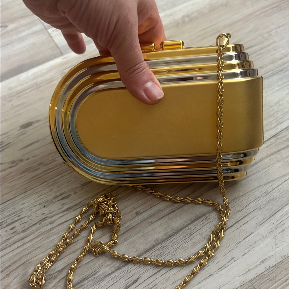 Vintage Nordstrom Retro Two Tone Art Deco Hard Case Metal Clutch Purse